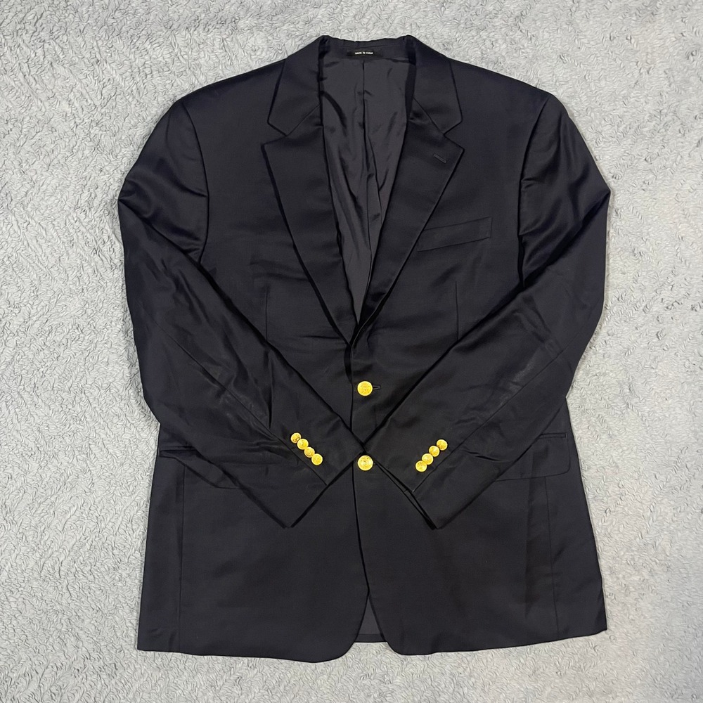 Lauren Ralph Lauren Blazer Mens 43R Black Wool Jacket Gold Button Sport Coat